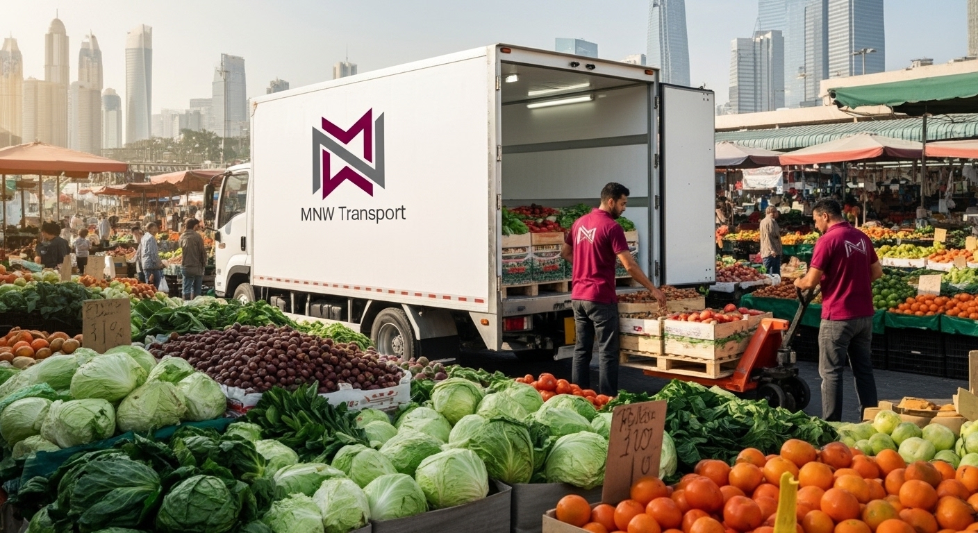 Fresh produce being loaded onto a transport truck